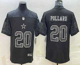 Men%27s Dallas Cowboys #20 Tony Pollard Black Reflective Limited Stitched Football Jersey